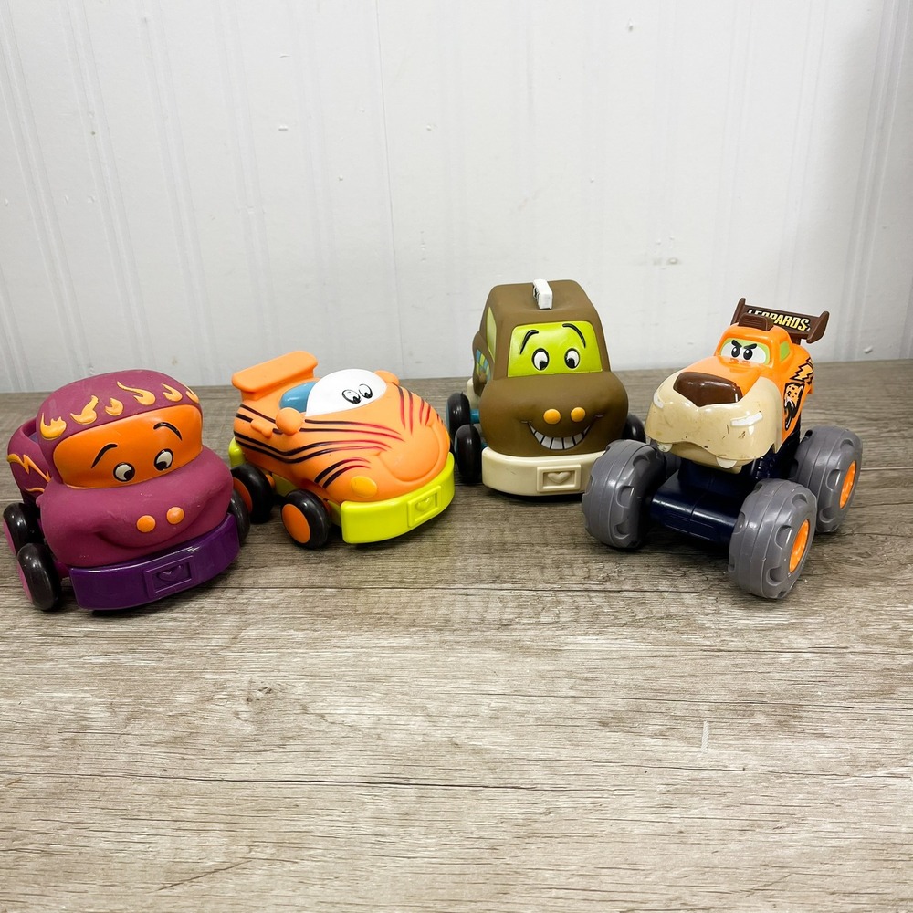 B Toys Wheeee-ls! Soft Pull Back Toy Cars Set of 4 Toddler Vehicles Truck